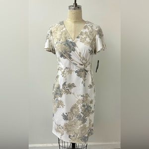 NWT Glamour Ivory/Tan floral Faux Wrap Dress size 8